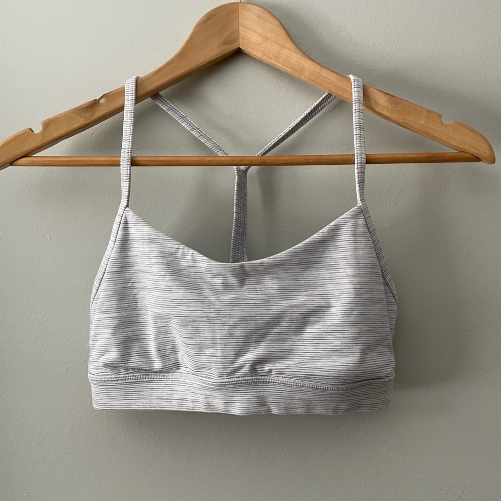 lululemon Flow Y Bra - size 6 - white / grey striped racerback